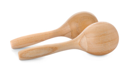 Wooden maracas isolated on white. Musical instrument