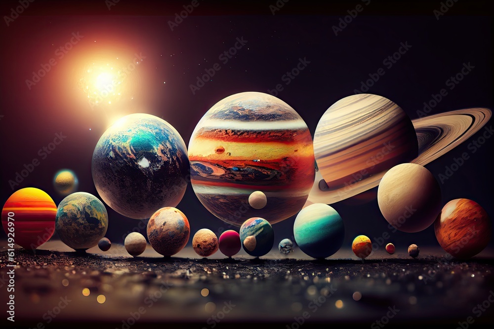 Poster tilt shift view of the solar system cosmic beautiful miniature. generative ai aig15.