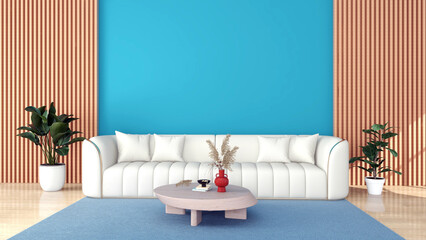 Interior with white sofa. 3D render illustration mock up scene