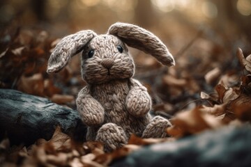 Woolen bunny stuffed animal. Generative AI