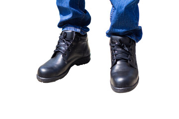 Wear safety shoes to ensure safety at work. safety shoes isolated on white background.  People with...