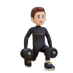 3D Sportsman Character Performing Dumbbell Split Squats left