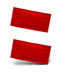 Red Sachet Condiment Packet Mock Up With and Without A Shadow Isolated - Transparent PNG.