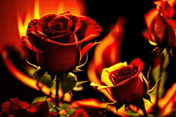 Piękno Kolczaste: Zazdrosne Serce u Podstawy Płonącej Miłości do Róż - Generative AI 4 - obrazy, fototapety, plakaty