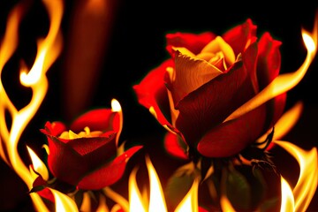 Piękno Kolczaste: Zazdrosne Serce u Podstawy Płonącej Miłości do Róż - Generative AI 3 - obrazy, fototapety, plakaty
