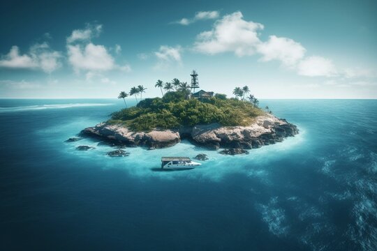 An island in the ocean during the summer, ideal for a cruise vacation. Generative AI