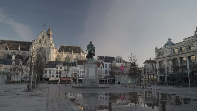 Statue Peter Paul Rubens Groenplaats and Cathedral of Our Lady on The Background Antwerp, Belgium