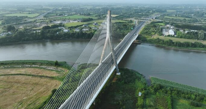A road bridge. Cable-stayed bridge over the River Suir in Ireland 4k