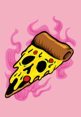 Delicious skull shaped pizza vector illustration design