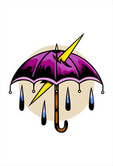 umbrella and rain vector illustration design with old school style