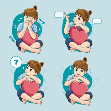 Set of happy little cute girl character vector illustration