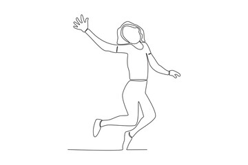 Fototapeta na wymiar A woman waved his hand happily. World youth day one-line drawing
