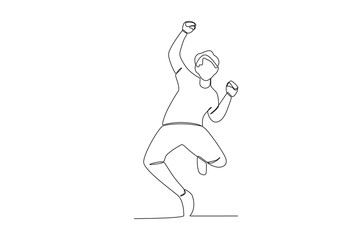A man clenched his fists happily. World youth day one-line drawing