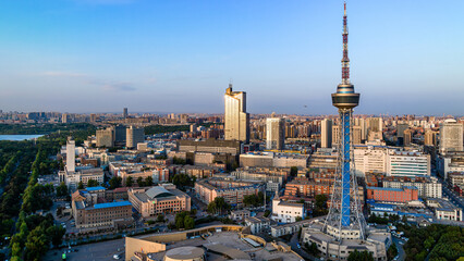 Fototapeta premium Morning view of Jilin Radio and TV Tower in Changchun, China