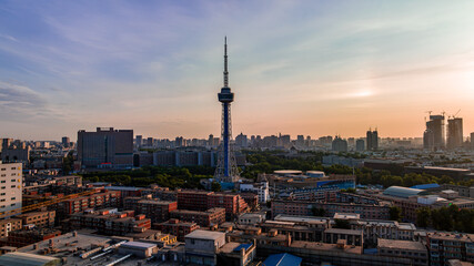 Naklejka premium Morning view of Jilin Radio and TV Tower in Changchun, China