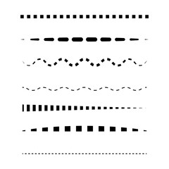 Fototapeta premium Hand lines markers. Different lines straight, wavy, interrupt, dotted, thick, thin... Black. Vector illustration. Stock image.