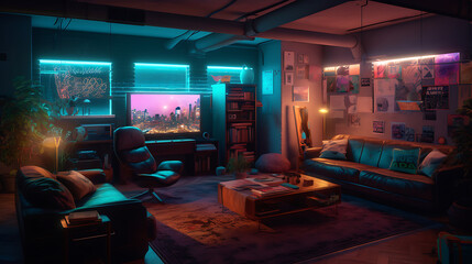 Living room gaming interior background