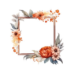 Abstract watercolor boho floral frame, vector illustration