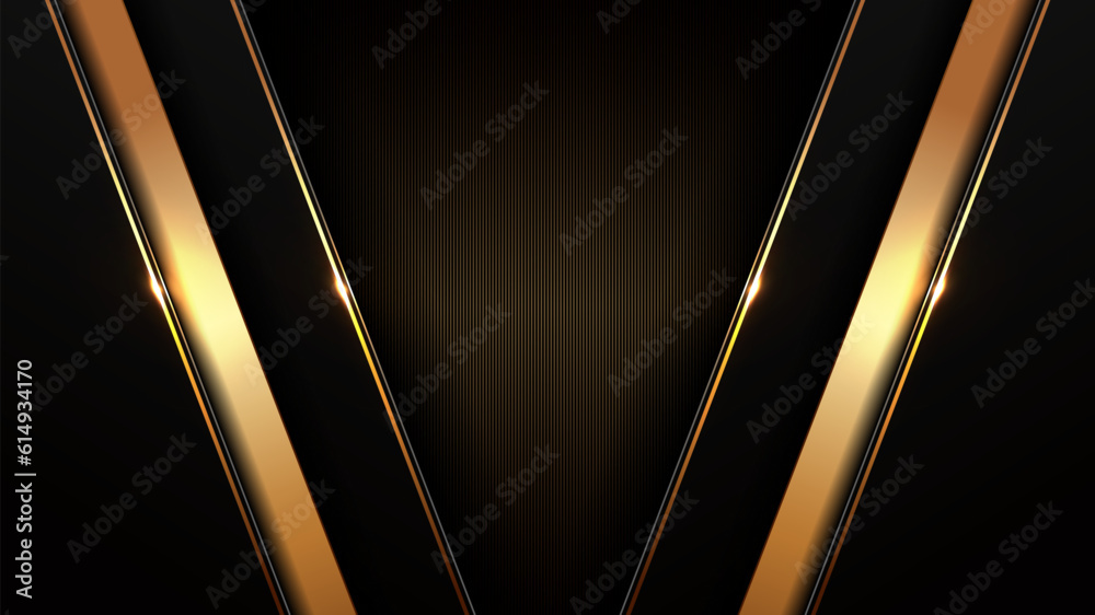 Wall mural black gold background, golden light luxury image abstract, straight lines overlap layer shadow gradi