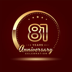 Fototapeta na wymiar 81 year anniversary celebration logo design with a number and golden ring concept, logo vector template