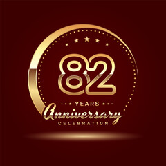 82 year anniversary celebration logo design with a number and golden ring concept, logo vector template