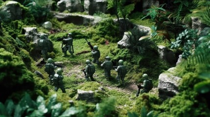 green plastic toy soldiers on a reconnaissance mission generative ai