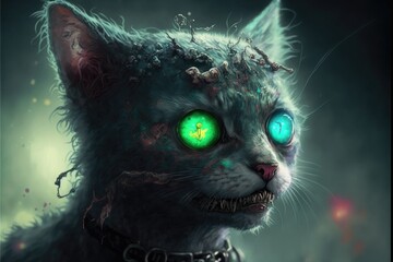 Zombie cat portrait. Head shot.