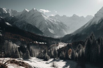Snow-covered mountains. Generative AI