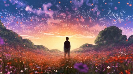 Fototapeta premium person standing at the edge of a forest generative ai