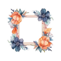 Abstract watercolor boho floral frame, vector illustration