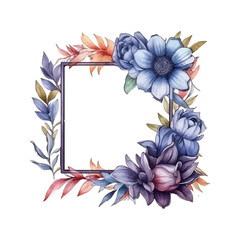 Abstract watercolor boho floral frame, vector illustration