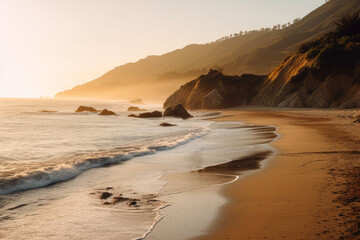 Fototapeta na wymiar Beach and ocean at sunset