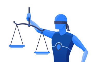 AI Law Ethic Regulation Robot Cyborg Holding Scale Law Justice Illustration Concept Artificial Intelligence Moral Policy Vector Design