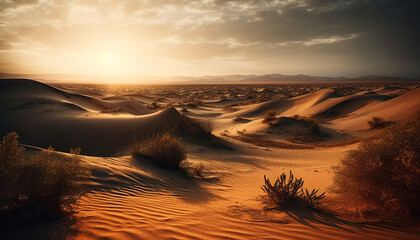 Rippled sand dunes in arid Africa, majestic beauty in nature generated by AI