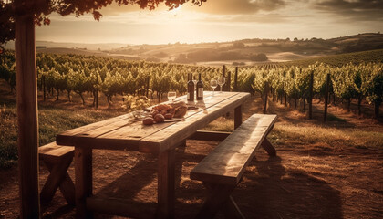 A tranquil sunset in the Chianti region, sipping Chianti wine generated by AI