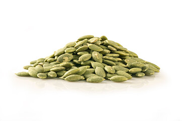 Pile of Pumpkin seeds on white background