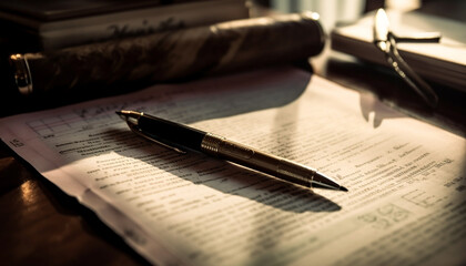 Antique quill pen signs success on old fashioned contract for wealth generated by AI