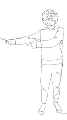 One continuous line of Man pointing with dice as his head, symbol of luck as disguise. Thin Line Illustration vector concept. Contour Drawing Creative ideas.