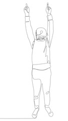 One continuous line of Man pointing with dice as his head, symbol of luck as disguise. Thin Line Illustration vector concept. Contour Drawing Creative ideas.