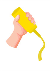 vector illustration of hand pouring mayonnaise