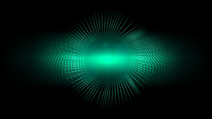 Neon Mint Green Portal Line Waves Circle Background with Bokeh Lights