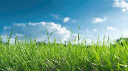 Obraz premium Capturing the Delicate Beauty of Green Grass and Blue Sky
