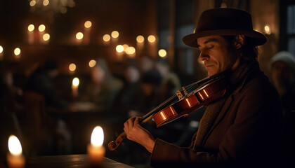 The musician, a violinist, illuminated the dark stage with elegance generated by AI