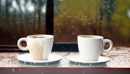 cup of coffee in a rainy morning