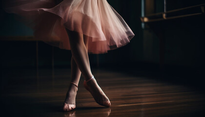 The graceful ballet dancer tiptoes on stage, showcasing her elegance generated by AI