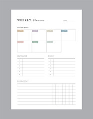 Day Week planner. (pastel) Minimalist planner template set. Vector illustration.