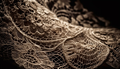 Antique lace netting weaves ornate spider web backdrop for elegance generated by AI