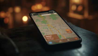 Mobile technology illuminates global banking growth on digital display indoors generated by AI
