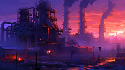 oil refinery factory plant at night, generative ai