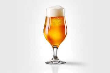 Beer in glass on a white background. Ai generative.